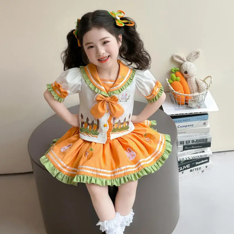 Hamburg Cosplay Girls' College Style Jk Uniform Set Summer Shirt Skirt Two Piece Set Ruffled Tiered Princess Dress Festival Gift