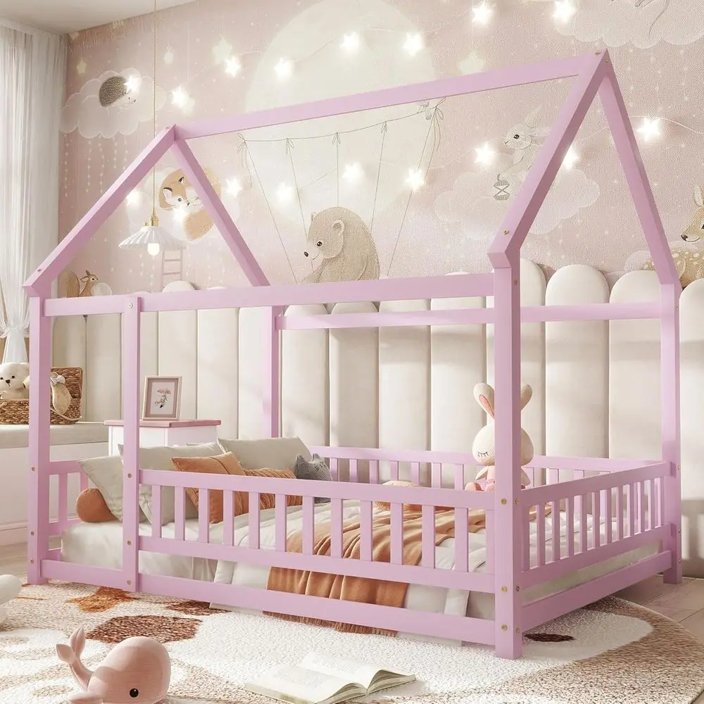 

Большая кровать-чердак в стиле игровой комнаты, подходит для детей и подростков, розовая
