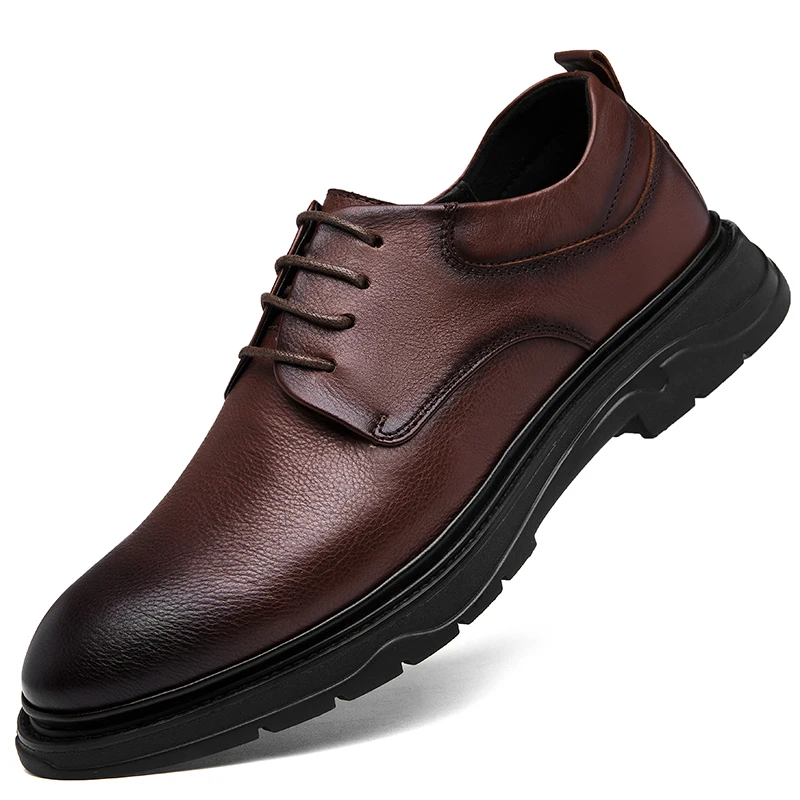 

NewSpringand Autumn Men's Casual Leather Shoes Simple Comfortable and Skin-friendly Men's Shoes Fashionable Lace-up Formal Shoes