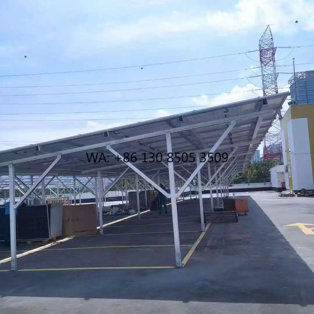 Steel Modern Carport Canopy Design Foundation Ground Solar Panels Mounting Bracket Support