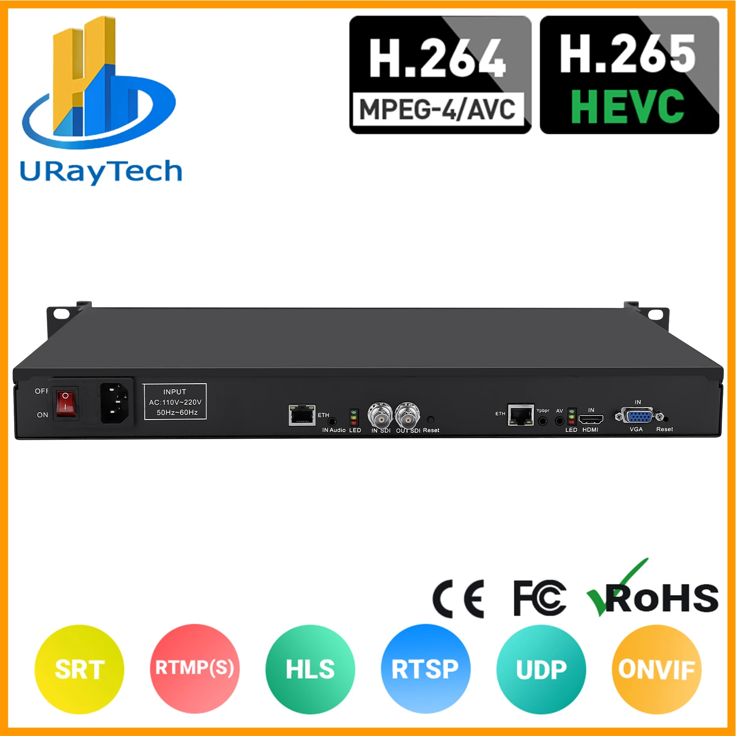 

1U Rack H.265 H.264 HDMI VGA SDI CVBS YPbPr to IP Video Streaming Encoder with RTSP RTMP SRT RTMPS UDP ONVIF