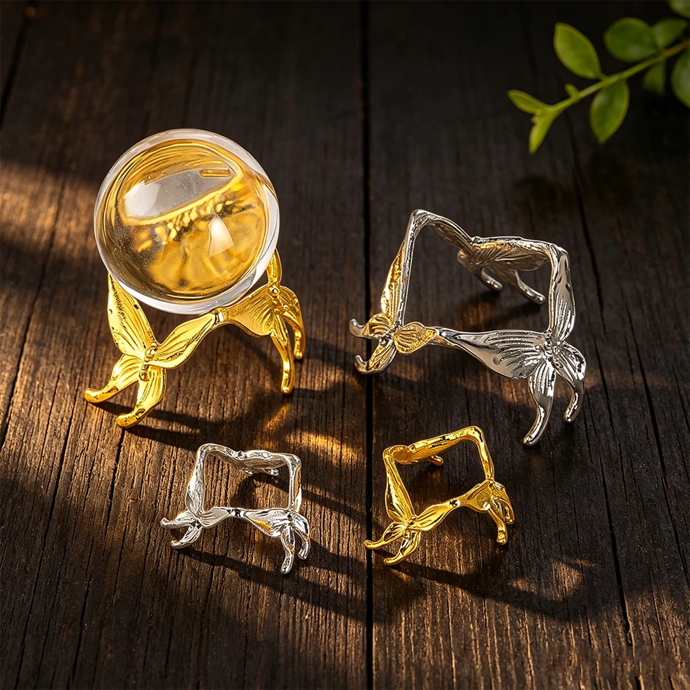 

E9 Metal Butterfly Crystal Ball Holder Figurines Magic Sphere Stone Base Globe Display Stand Divination Balls Photography Decor