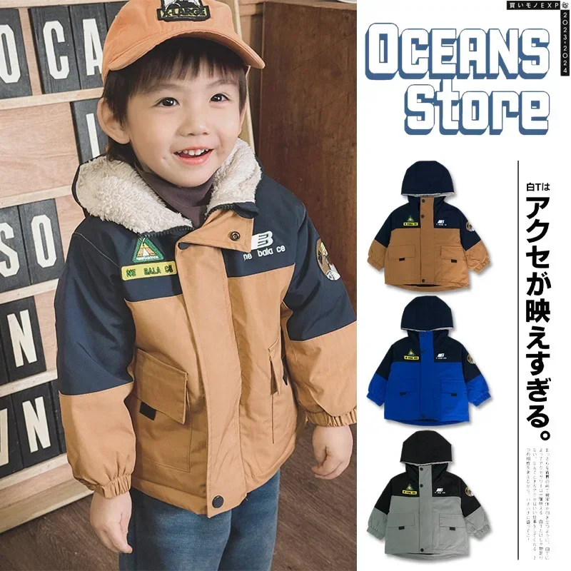 

Children's Warm Coat 2025 Spring New Fashion Trend Household Plus Fleece Warm Storm Jacket Pure Cotton Boys Jacket For Children