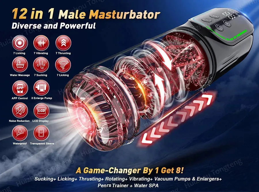 HeartCaptor Electric Male Masturbator Cup with 7 Modes LED Display Rechargeable Silicone Stroker - Details 18