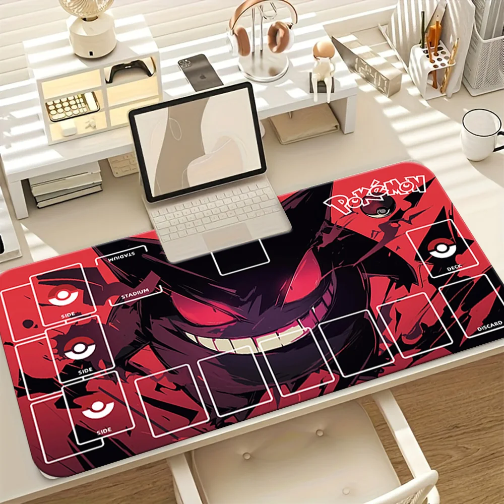 Tapete de Juego Pokémon Gengar Rojo y Negro con Zonas Antideslizantes, Tapete para Juegos de Cartas, Alfombrilla para Ratón, Tapete de Escritorio