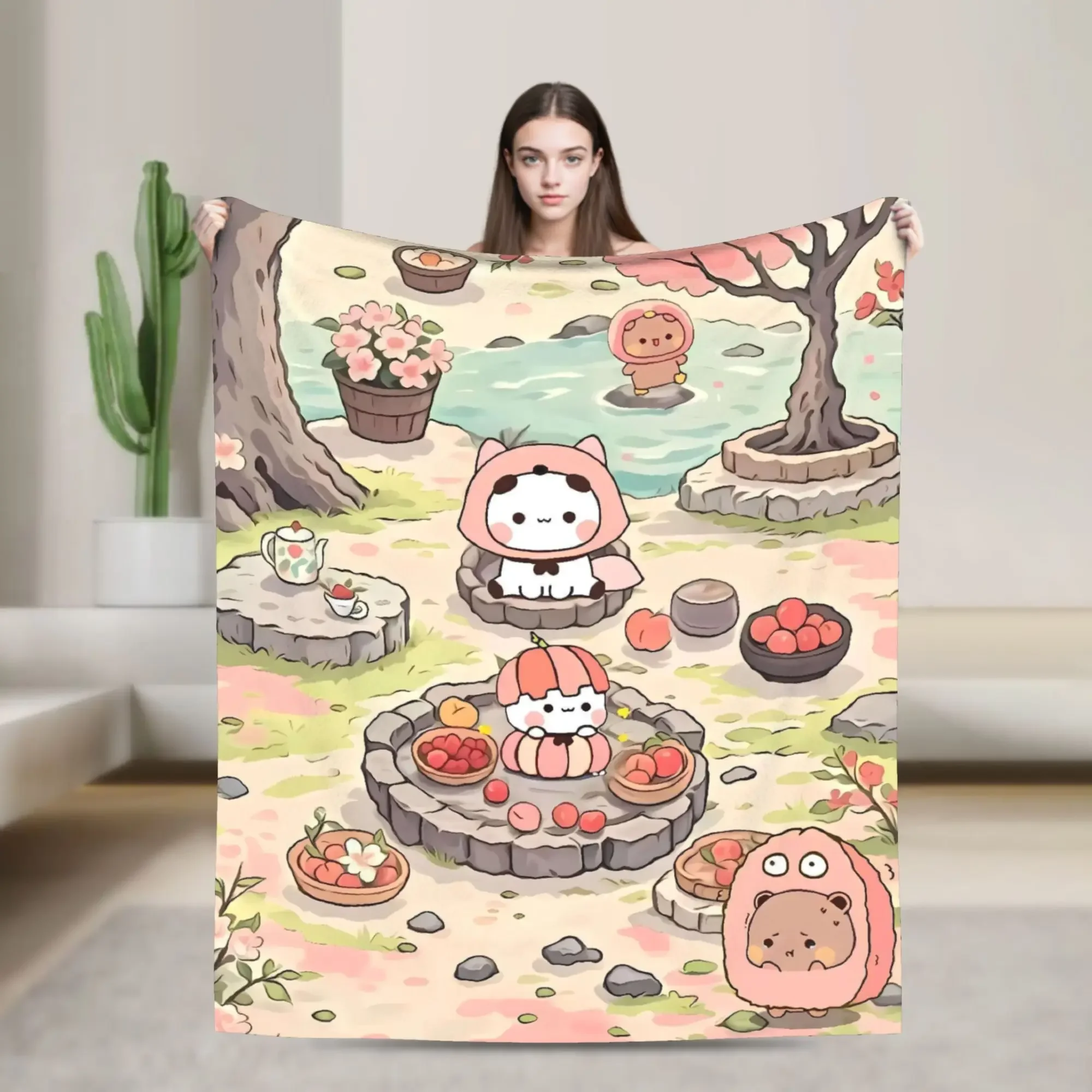 

Bubu Dudu Cartoon Bear Soft Blanket for Camping Plush Throw Blanket Fashion Couch Chair Flannel Bedspread Sofa Bed Cover