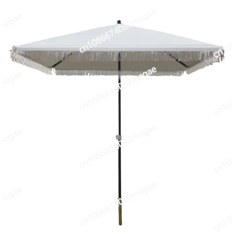 Beach Umbrella with Fringe - Sun Shade for Poolside, Patio & Backyard, 4-Sided Sand Proof Outdoor Canopy, UPF 50+ Sun Protection