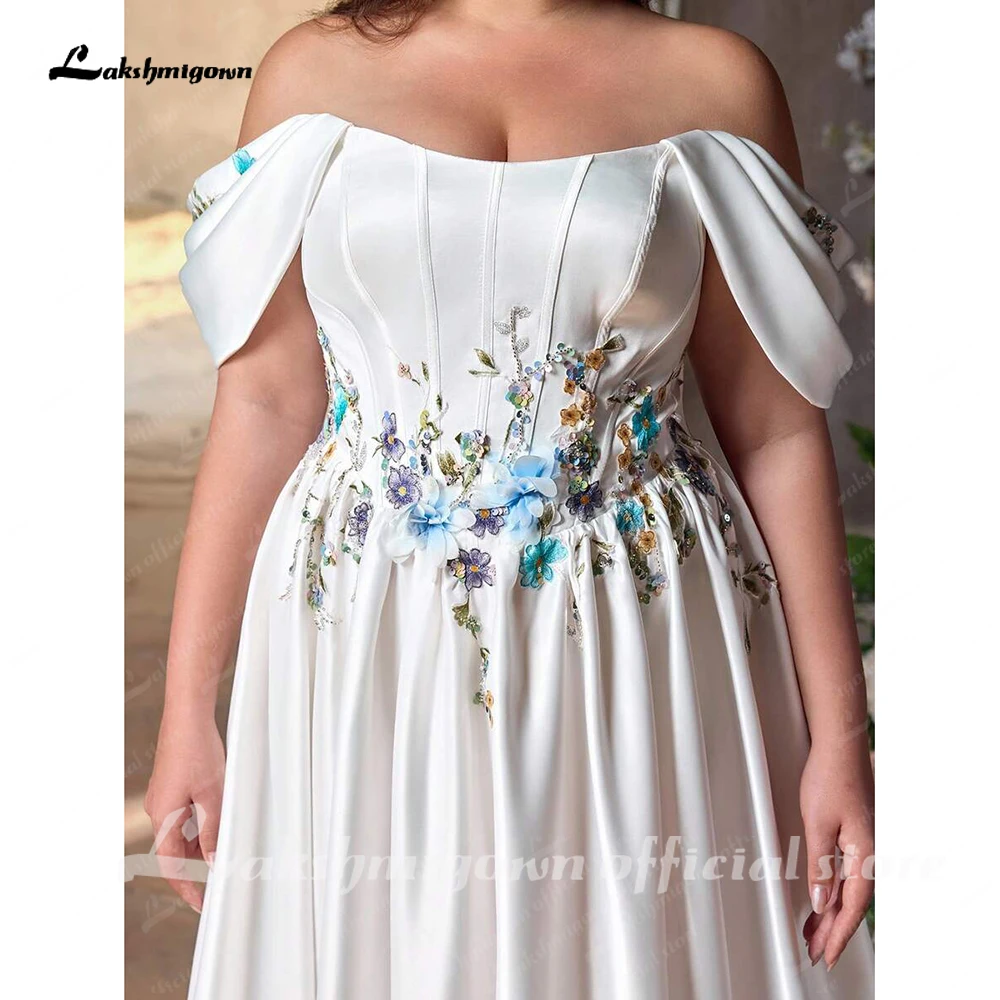 Lakshmigown Schulterfreies A-Linien-Brautkleid in großen Größen aus Satin mit Korsett, Schnürung und bunter Spitze, Vestido De Noiva, maßgeschneidert. – Detail 10