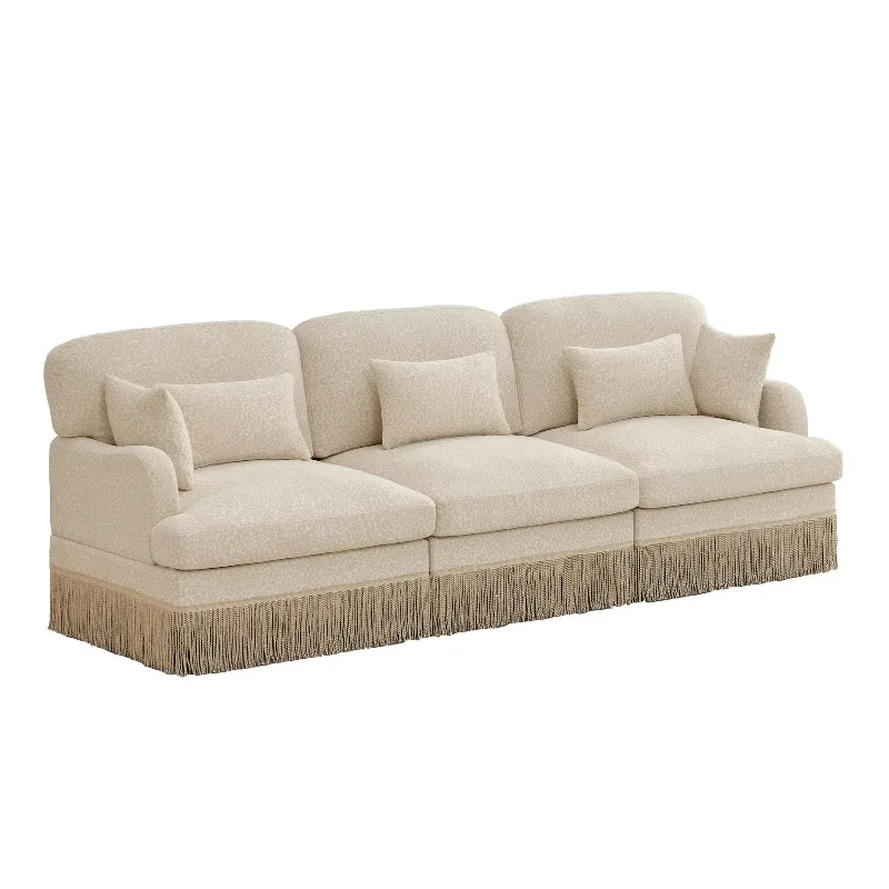 100-Inch comfortable chenille leopard print three-seater square sofa, exquisite fringed trim, modern modular combination sofa