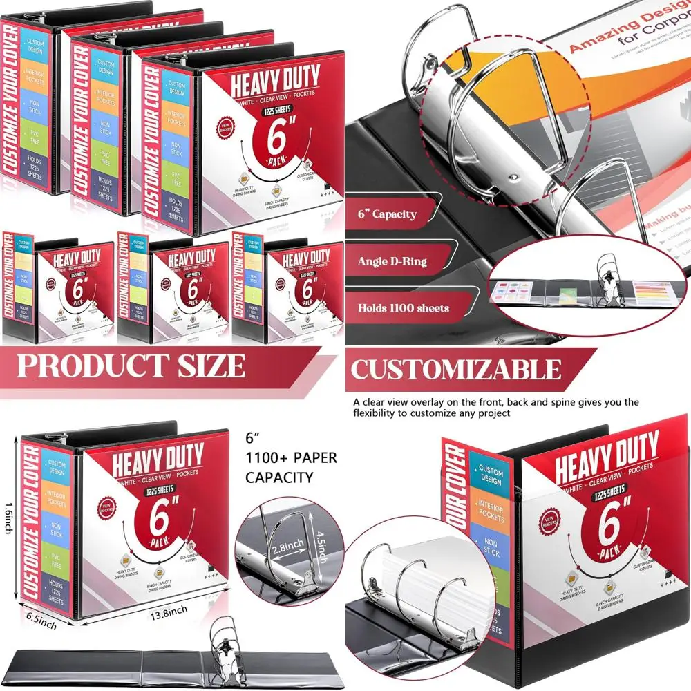 

Large Capacity 6 Inch 3-Ring Binders with Pockets, 8.5 x 11 Presentation Folder View Binders for Customizable Organization