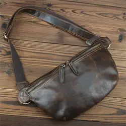 Echt leder Warte tasche Sommer Outdoor Wandert asche tragbare Hüft taschen verrücktes Pferd Leder männliche Gürtel tasche Schulter tasche Brusttasche