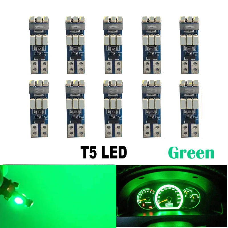 10Pcs New T5 W3W W1.2W PC7 B8.5 Super Bright LED Bulbs Car Warning Indicator Instrument Cluster Light Auto Dashboard Gauge Lamps