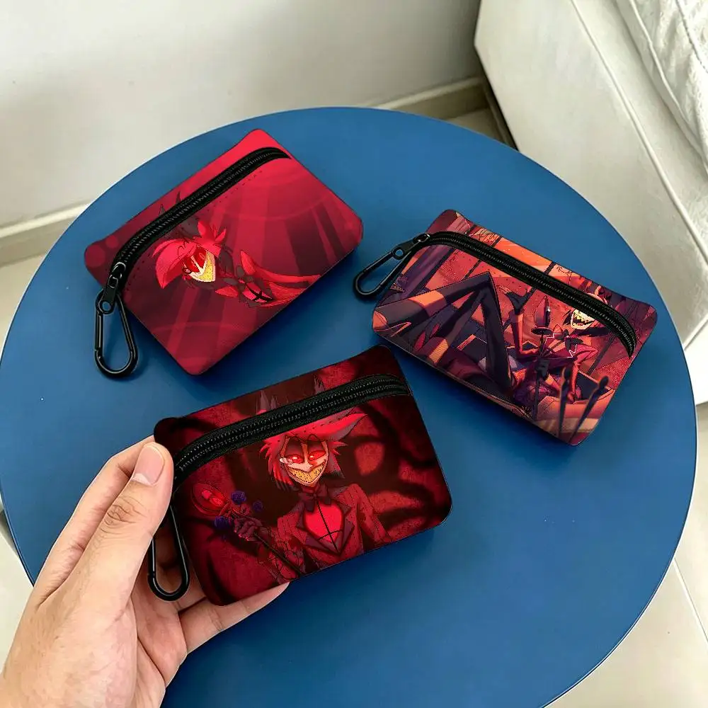 Alastor Hazbin Hotel Anime White Oxford Cloth Zipper Coin Purse Lightweight Hanging Key Pouch Card Holder For Daily Use