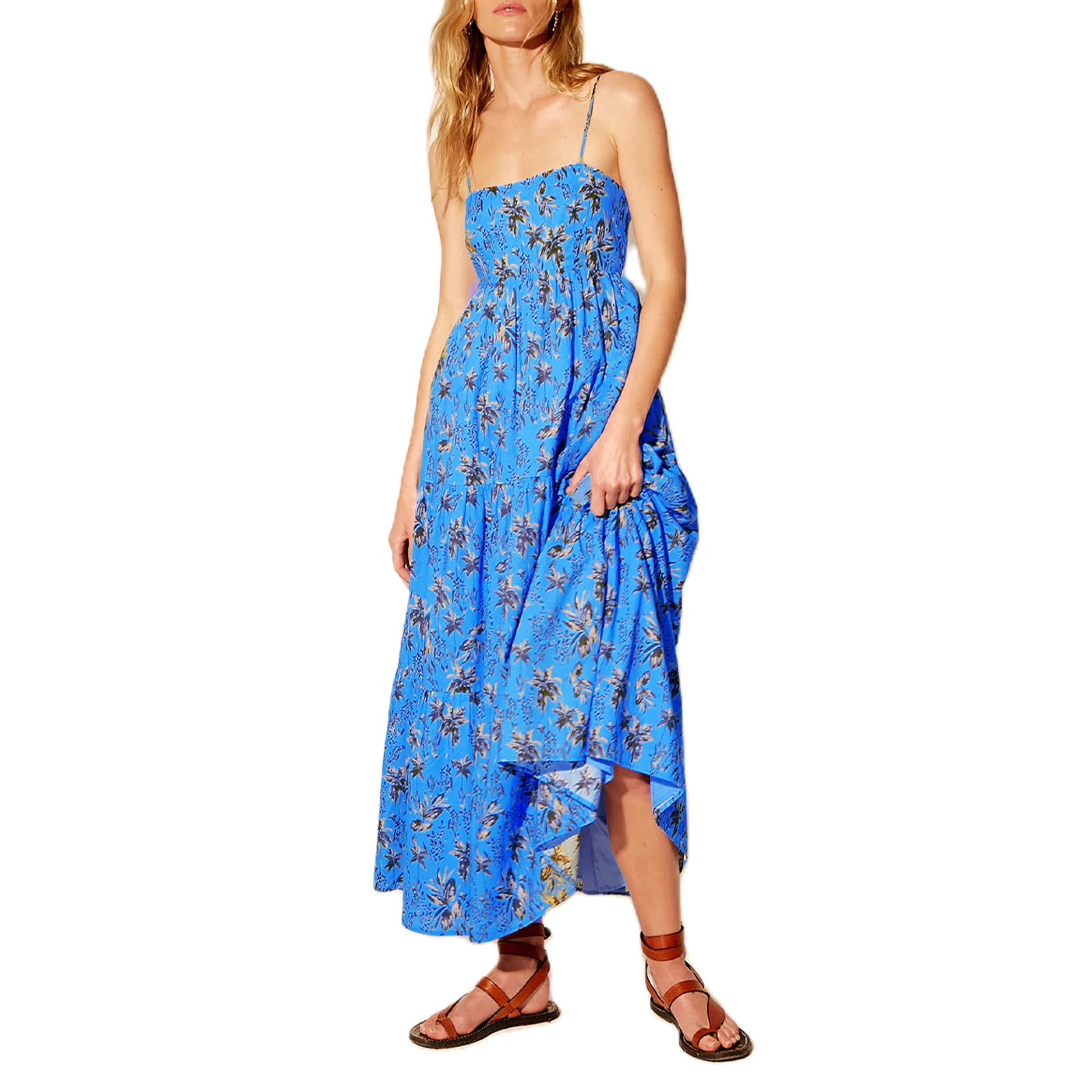 

Floral Print Spaghetti Strap Summer Cami Dress Women's Backless Sleeveless Slip Casual A-line Long Dress for Beach Vacation