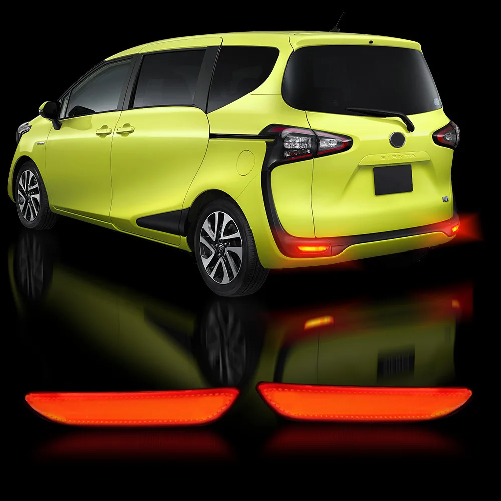 

Для Toyota SIENTA 2 шт., отражатель заднего бампера автомобиля, DRL, стоп-сигнал, плавный поворот, задний противотуманный фонарь, 12 В, дневные фонари