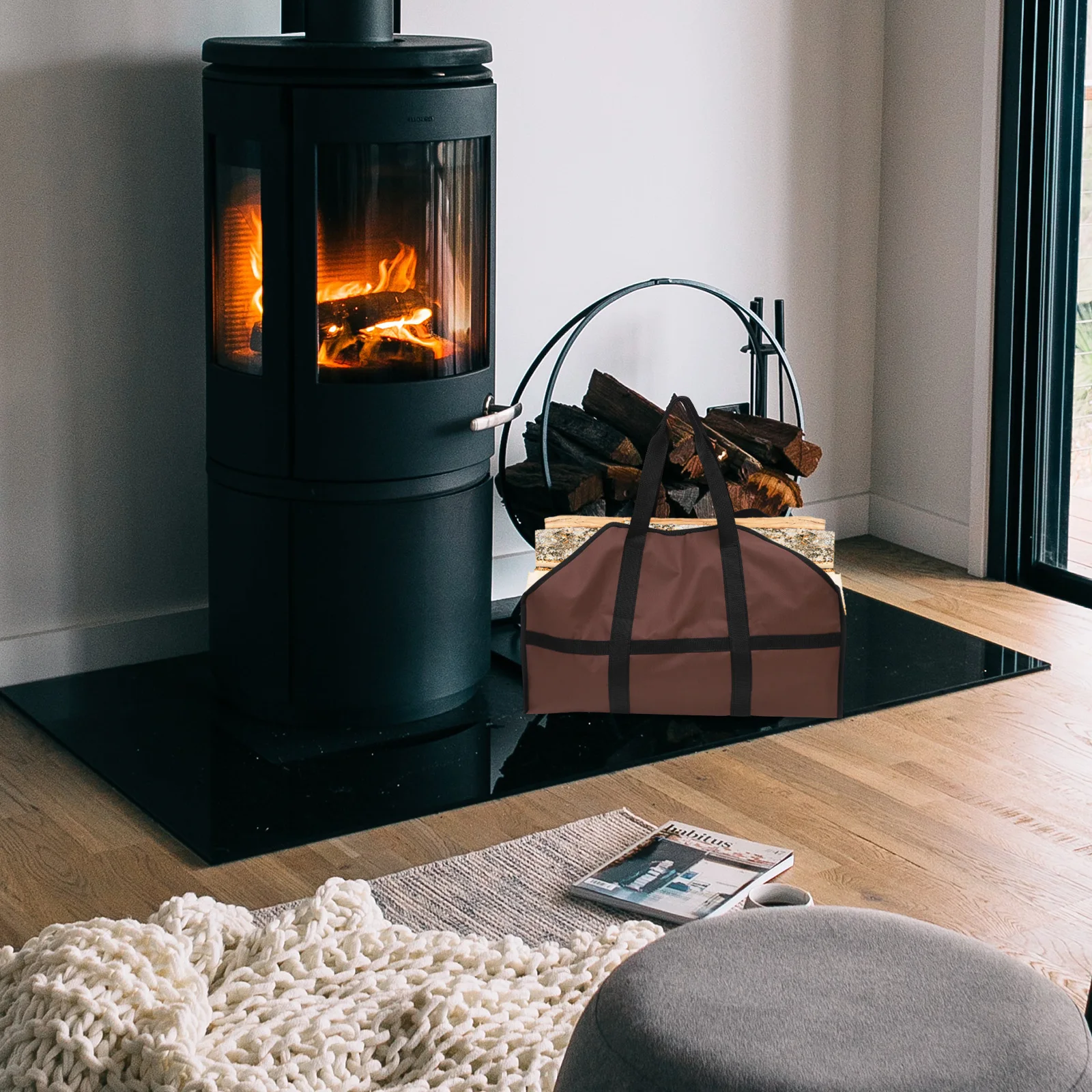 

High Grade Material Foldable Firewood Bag Large Capacity Oxford Cloth Wood Storage Easy Carry Design Storage Bags