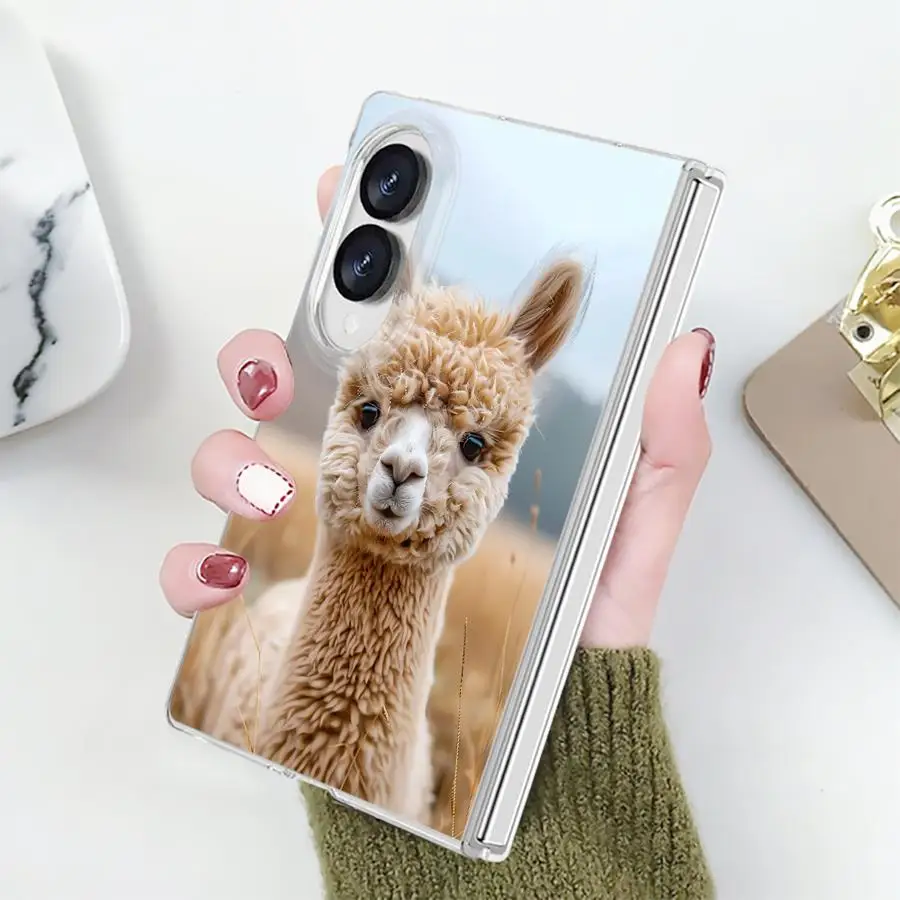 Case for Samsung Galaxy Z Fold 8 ZFold 8 PC Hard Luxury ZFold8 Transparent Phone Cover Brown Alpaca