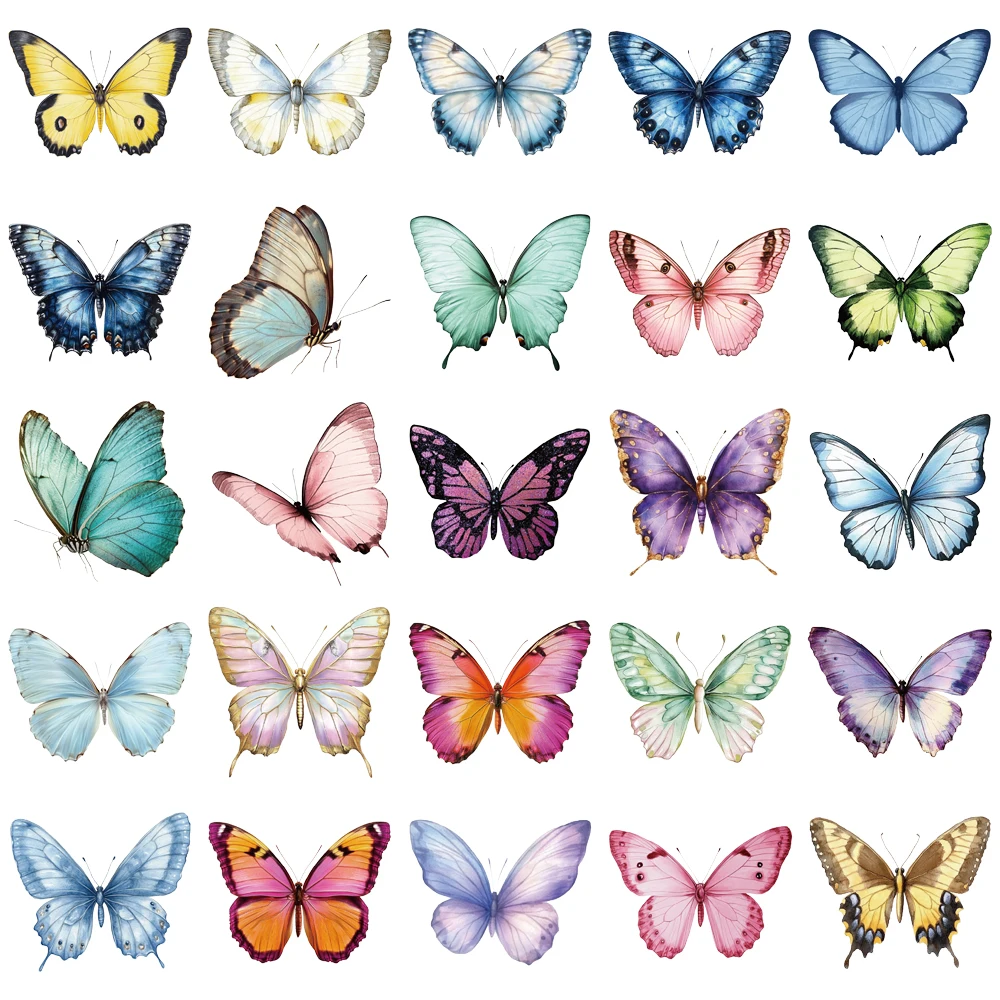 50PCS Creative Colorful Butterfly Ins Wind Transparent Stickers Decorative Notebook Phone Case DIY Waterproof Stickers