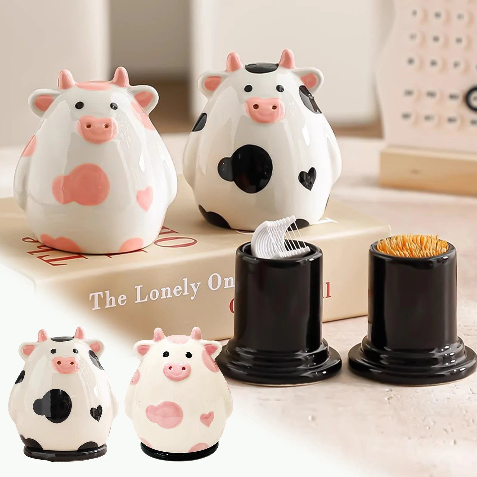 

Cartoon cow toothpick tube, home living room decoration, coffee table desktop high aesthetic decoration, toothpick cotton swab d