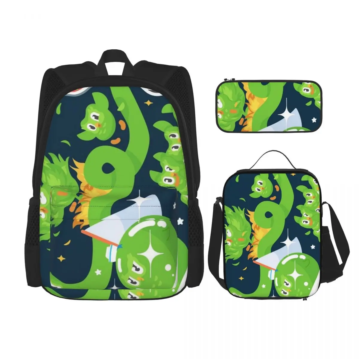 

Рюкзаки Duolingo Owl Duo, сумка для книг для мальчиков и девочек, детские школьные сумки, детский рюкзак, сумка для обеда, сумка для ручек, набор из трех предметов