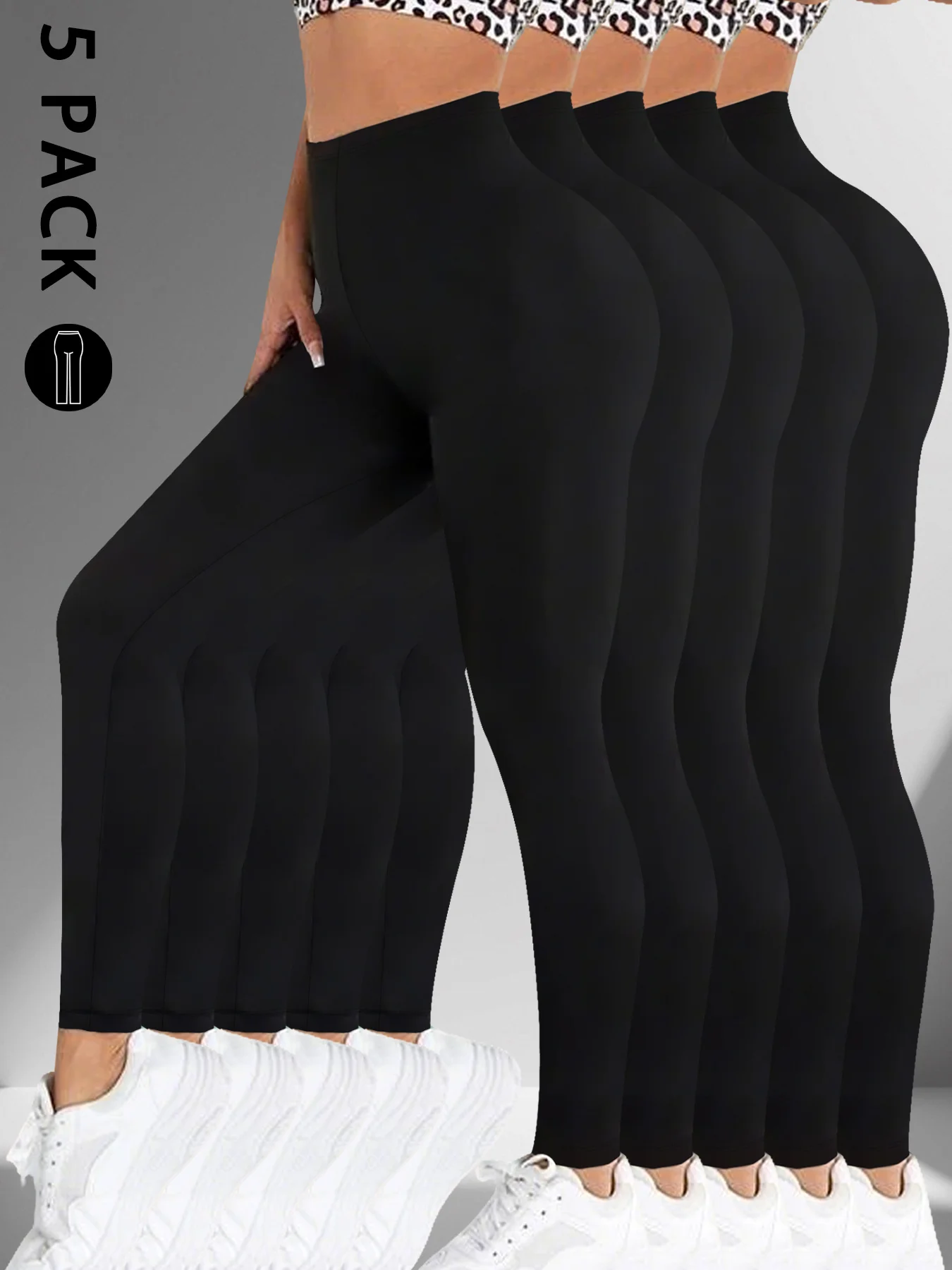 

Комплект из 5 супермягких женских леггинсов с низкой посадкой — высокоэластичные колготки для йоги, бега, тренировок, повседневной одежды