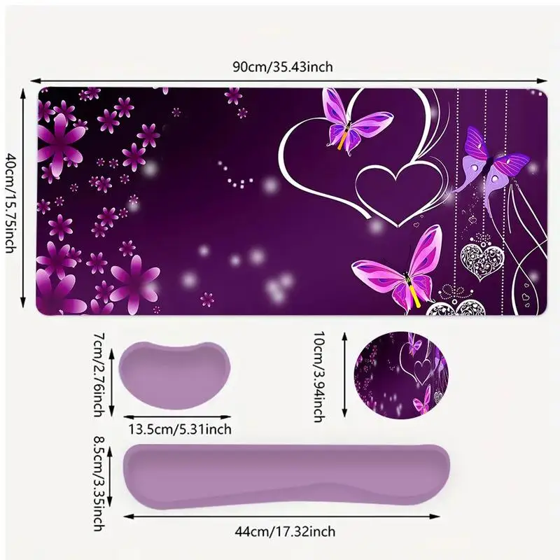 CIFBUY Abstract Purple Art 4-in-1 Mouse Pad Set Ergonomic Keyboard Wrist Rest Desk Mat Non Slip Rubber Base Office Home Coaster