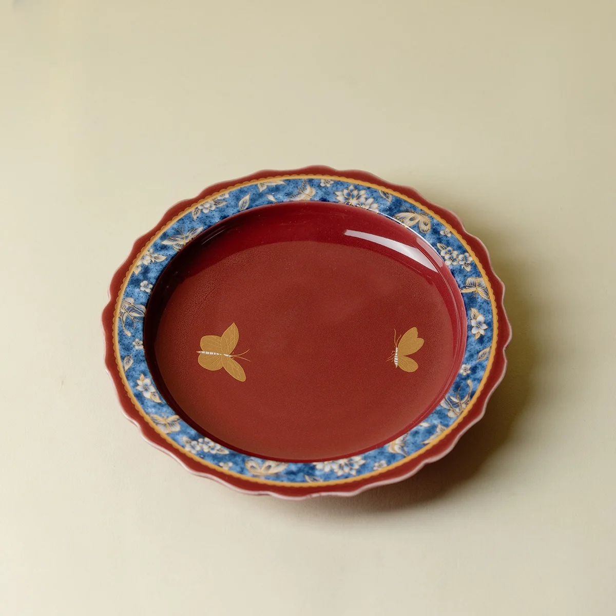 Mist Gold Inlaid Blue White Thousand Flower Tea Tray Chinese Red Dry Brew Saucer Tea Ceremony Tea Room Holiday Decor Gift