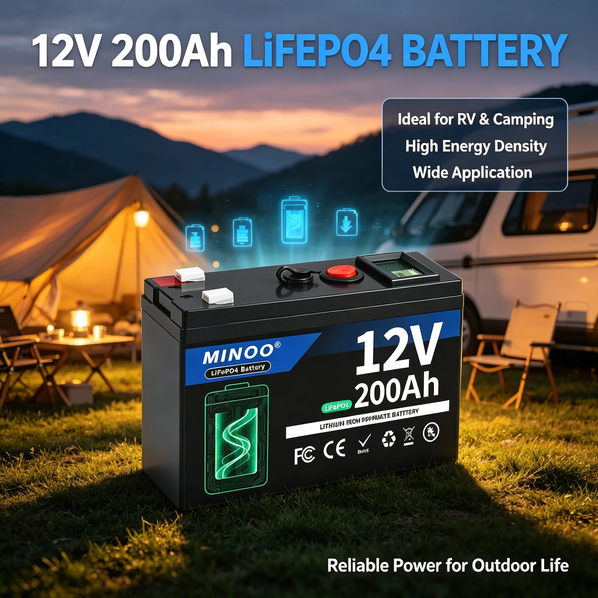 12V 200Ah LiFePO4 Battery Lithium Iron Phosphate Deep Cycle Rechargeable Battery With BMS For Solar RV Marine Energy Storage