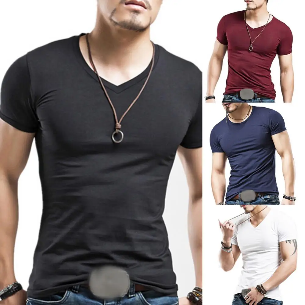 2022 New Men T Shirt Fitness V neck Man T-shirt For Male Clothing T-shirts M-5XL Tops Tees ropa hombre ​футболка мужская