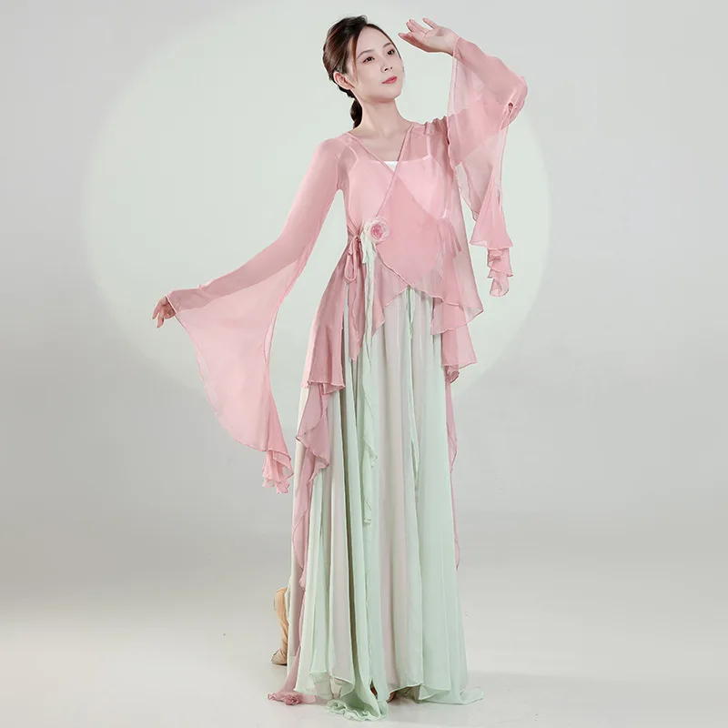 Abiti per spettacoli di danza classica abiti eleganti femminili in garza per rima del corpo Abiti per esercitazioni di danza cinese top in chiffon