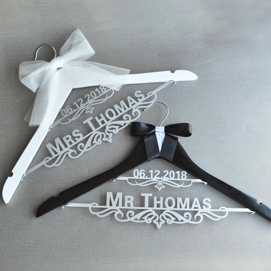 Personalized Wedding Dress Hanger, Bridal Hanger, Custom Bride and Groom, Name and Date Hanger, Wedding Gift