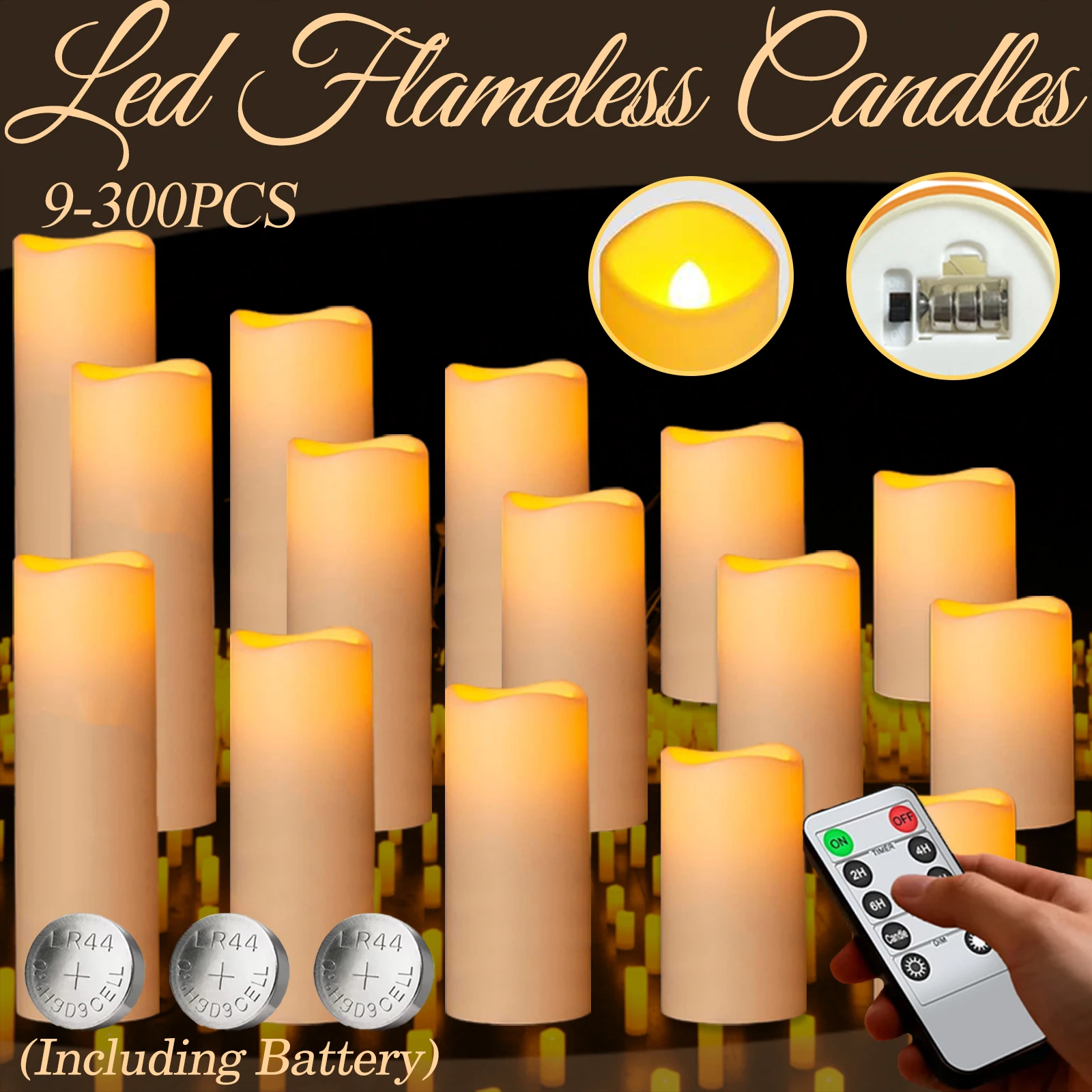 9-300Pc LED Candles Set for Wedding Artificial Flameless Candles with Remote Battery Operated Faux Wax Candles for Concert Decor