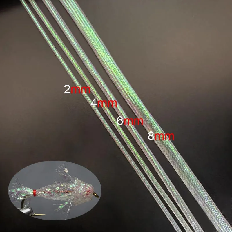 4meters Pearl White Holographic Circle Mylar Tube Fly Tying Materials Dia.2/4/6/8mm Braided Hollow Round Cord Streamer Rib Body