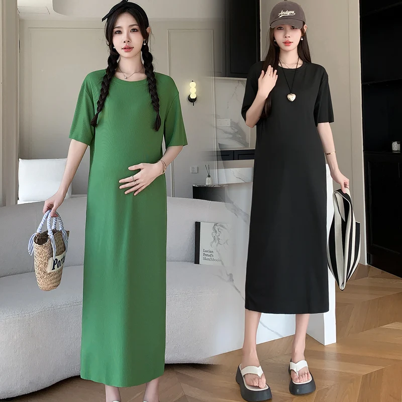 

Korean Style Plus Size Maternity Dress for Summer Pregnant Woman X-large Straight Dress Cool Ice Silk Pregnant Woman Beach Dress