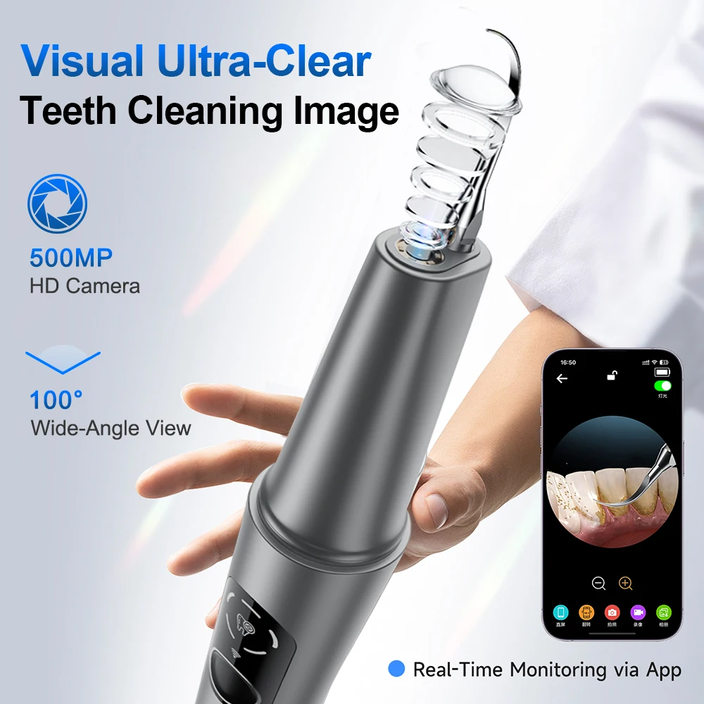 New Visual Ultrasonic Dental Scaler 500W 360°HD Camera Tooth Cleaner with LED Light Dental Stains Tartar Plaque Calculus Removal