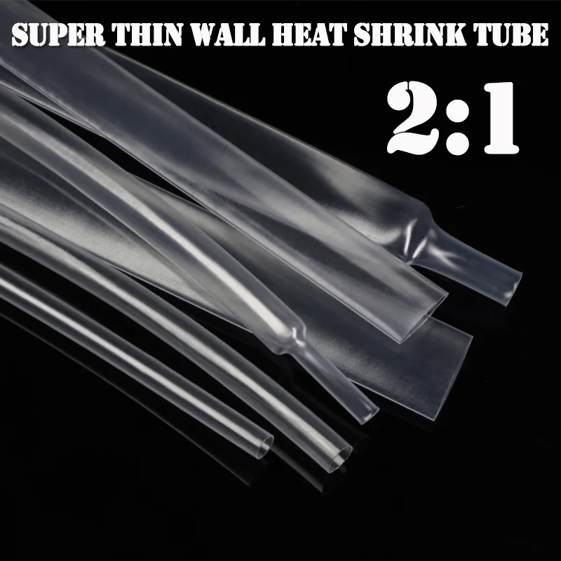 3-10M Super Thin Clear 2:1 Heat Shrink Tube 1mm~20mm Flexible Earphone Line Heat Shrinkable Tube Audio Cable Sleeve Wrap Sheath