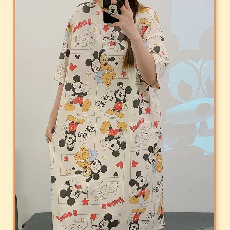 ديزني ميكي انمي ياباني الطرفية المطبوعة منامة الصيف قصيرة الأكمام ثوب النوم فضفاض الكرتون ملابس المنزل هدايا الموضة