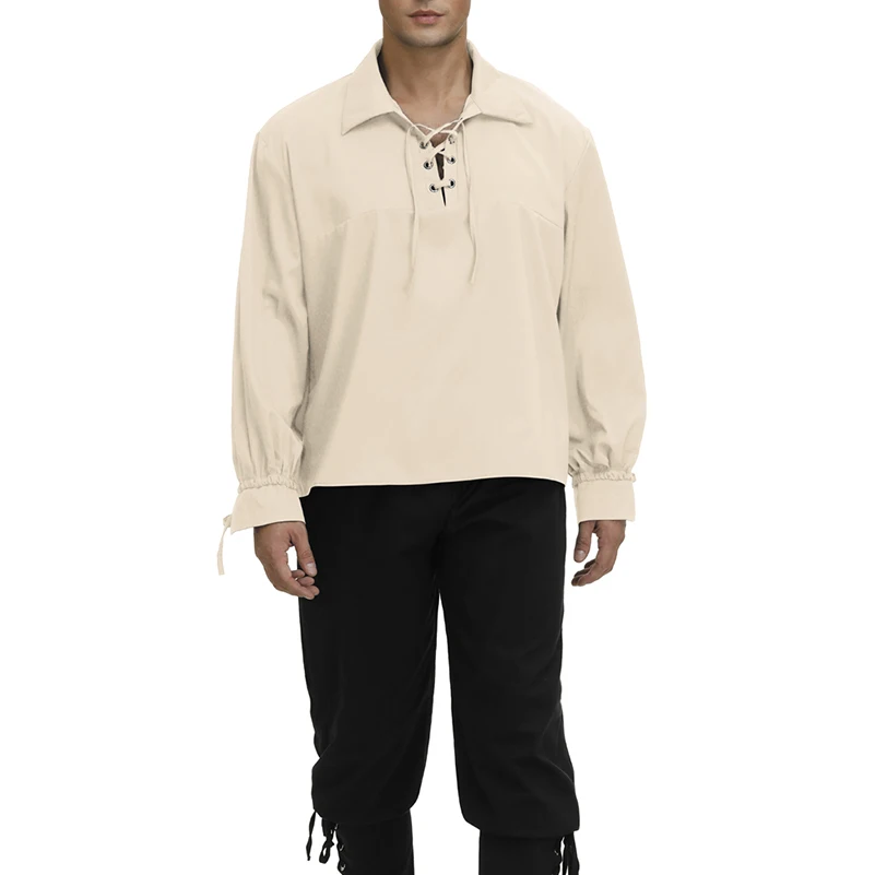 Pirate Shirt Medieval Renaissance Costume for Men Gothic Shirt Adult Men Cosplay Costumes Lace Up Shirts White Black Red Blue