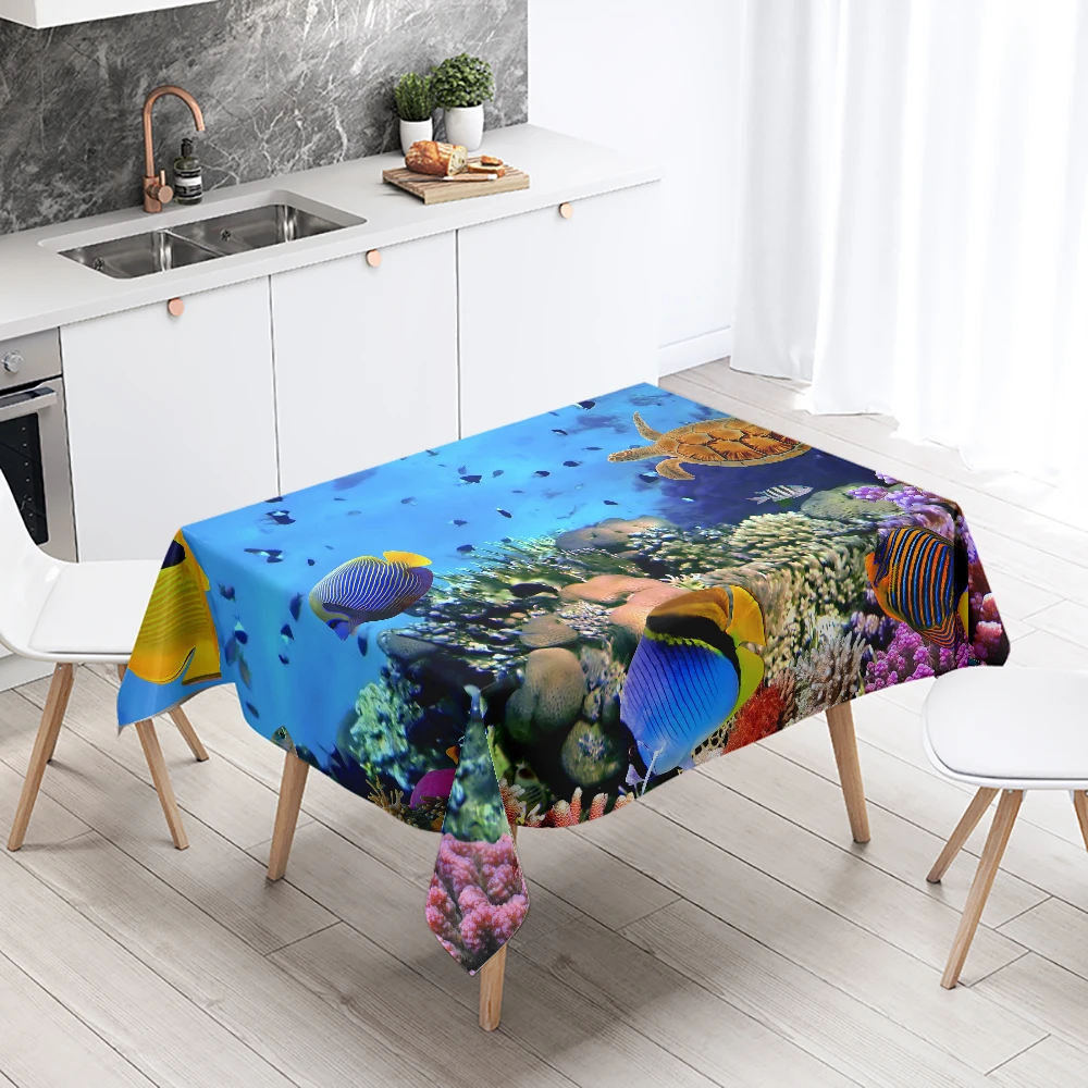 Underwater World Marine Life Tablecloth Party Restaurant Table Decoration Waterproof  Kitchen New Home