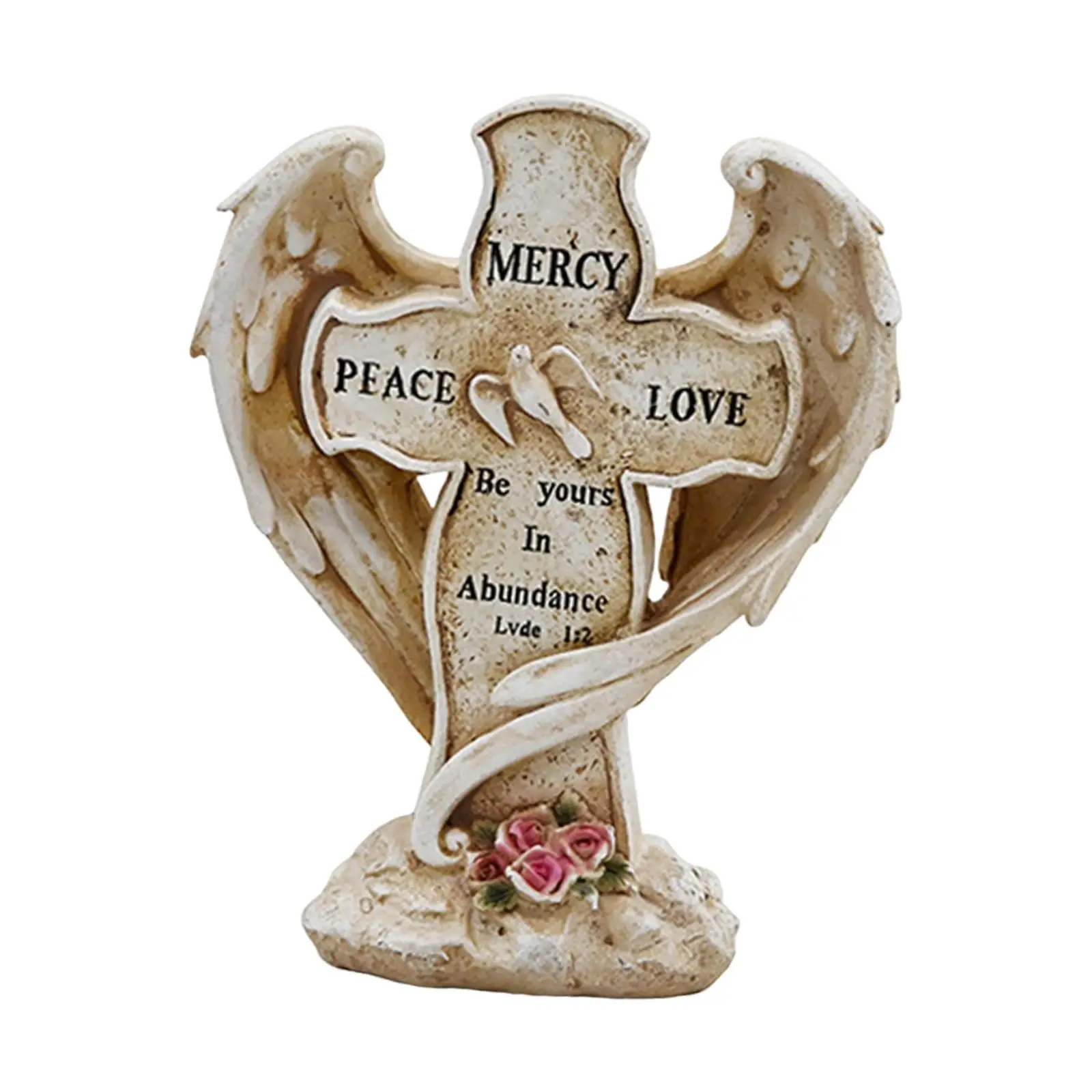 Cross and Lovebirds Statue Tombstone Ornament for Garden, Balcony Versatile