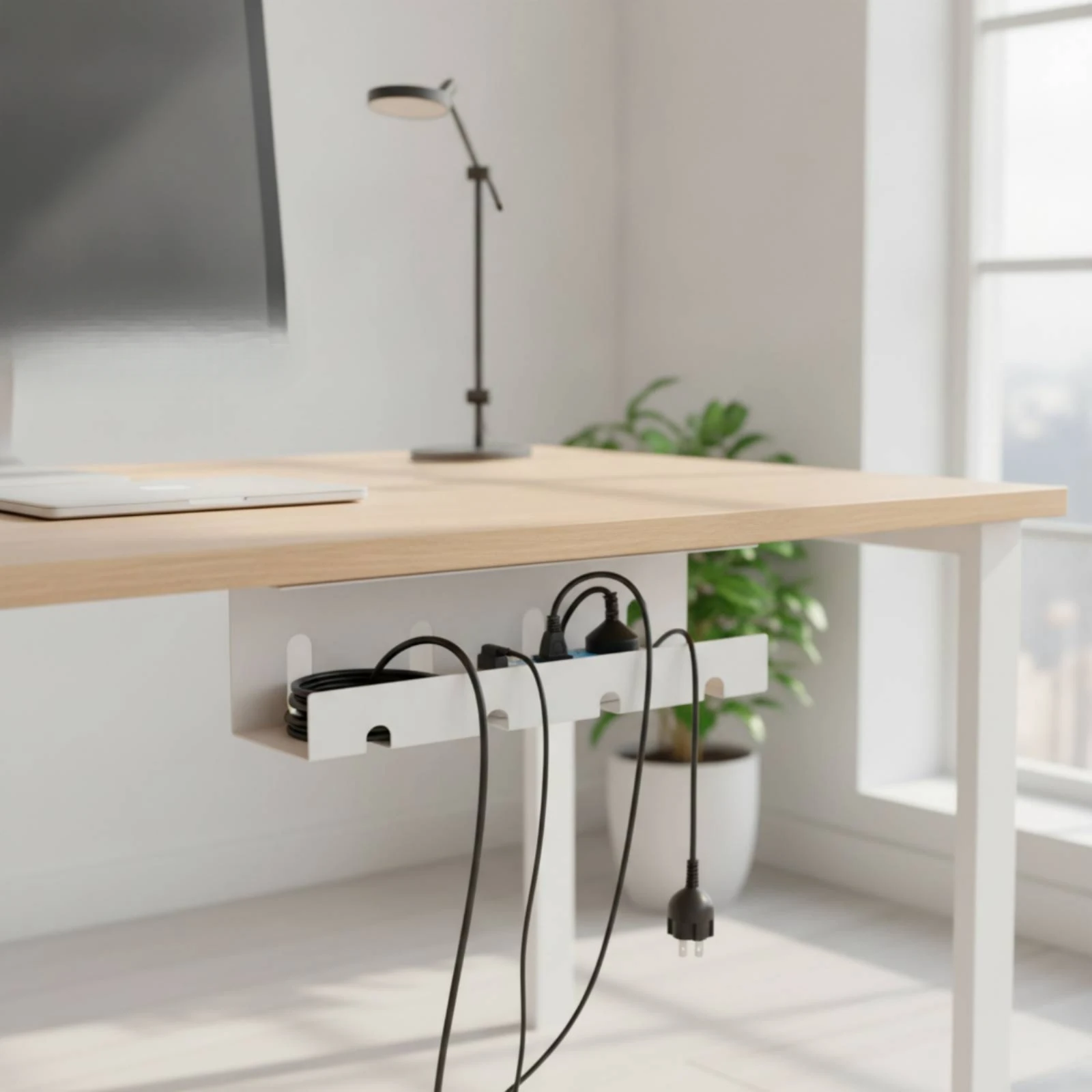 Desk Cable Tray with Mounting Plate Space-Saving Under Desk Cable Management Tray Power Strip Holder Versatile Multi-Purpose