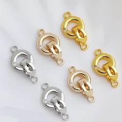 2pcs 14K Gold Plated Brass zircon Fold Over Clasps Connector Extenders with Loop For DIY Bracelet Necklace Jewelry Making Craft