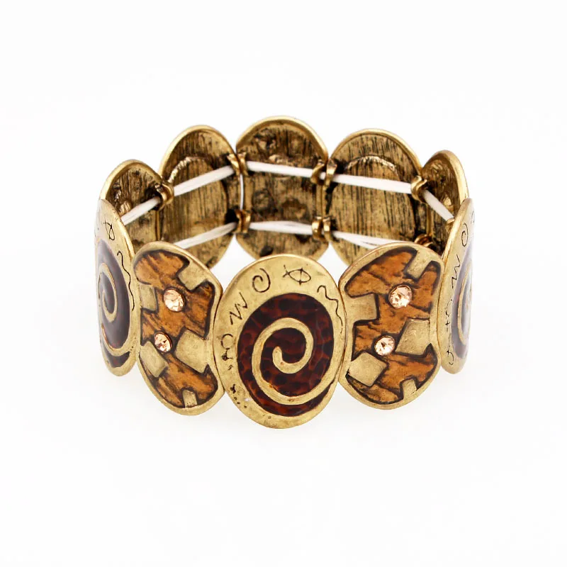 

Vintage Enamel Oil Drop Bracelet Antique Bronze Elastic Bangle Retro Jewelry Fashion Accessories for Women