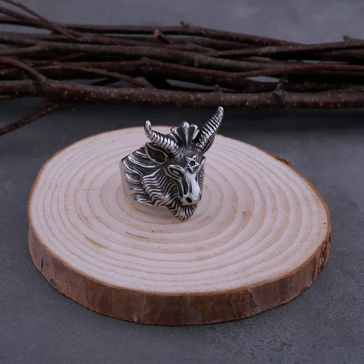 

Vintage Gothic Satan Goat Ring Men's Glamour High Quality Casual Hip Hop Biker Ring Hip Hop Style Animal Jewelry Dropshipping