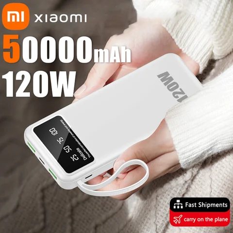 Xiaomi 50000mAh 대용량 2 in 1 보조베터리 120W 고속 충전 보조베터리 iPhone Samsung 용 휴대용 배터리 디지털 디스플레이