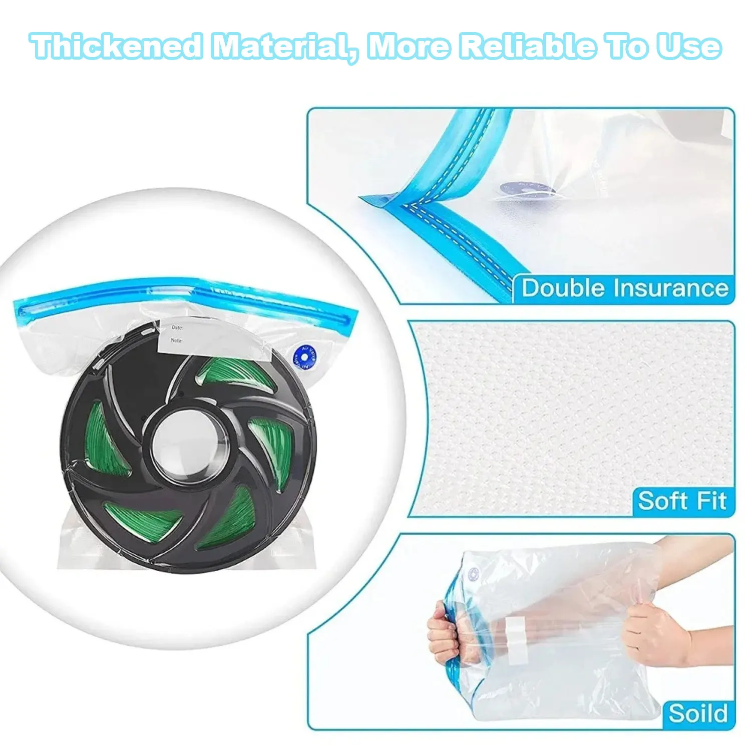 3D Printer Filament Vacuum Storage Bag Kit with Pump, Reusable Sealed Moisture Proof Dustproof Dryer for PLA ABS PETG Filaments