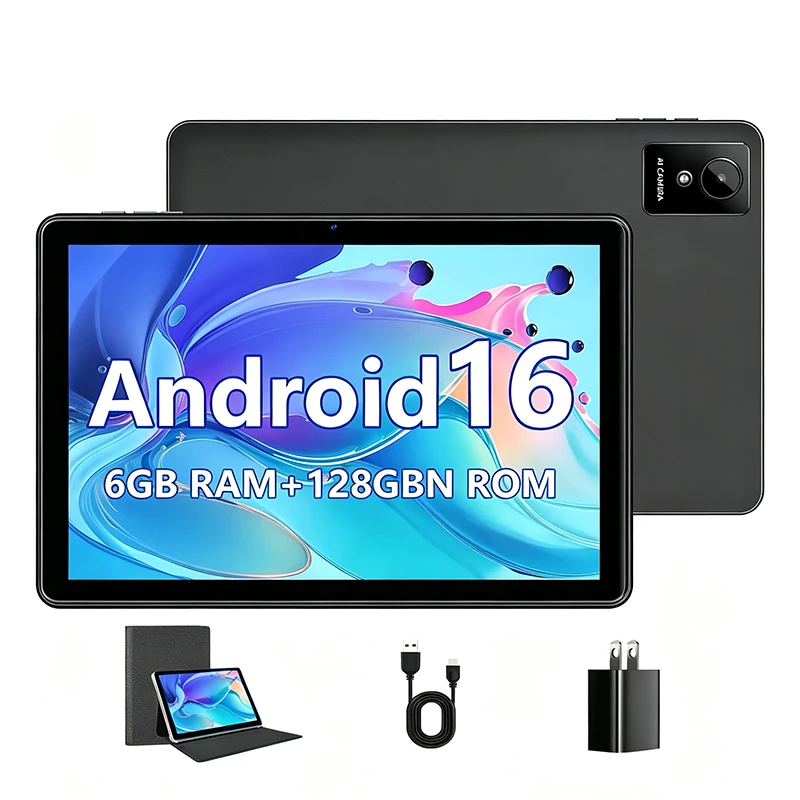 Aobante 10.1 Inch Android 16 Tablet 26GB(6+20)RAM 128GB ROM 8-Core HD ISP LCD Dual Camera 7000mAh TF Card Up to 1TB Type-C