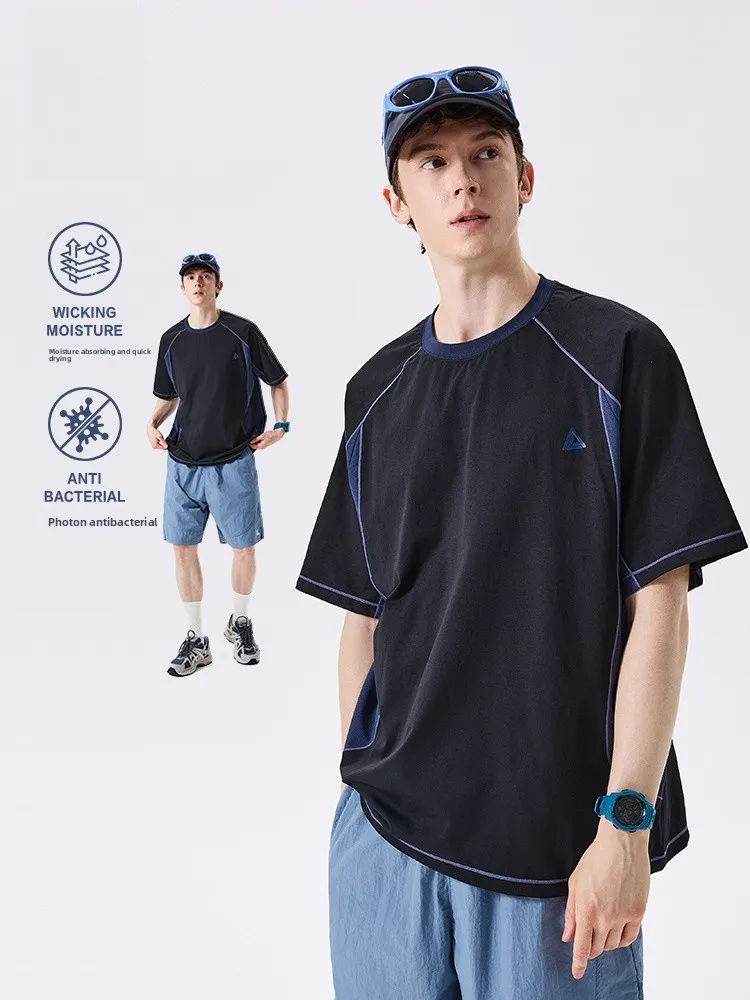 

Мужская легкая быстросохнущая спортивная футболка LAZY DAY TREND для активного отдыха, летняя повседневная футболка с коротким рукавом, влагоотводящая, с контрастными вставками