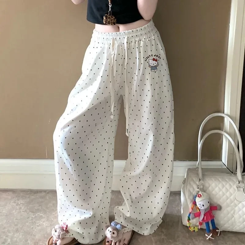 

Летние женские спальные брюки, милые женские брюки Hello Kitty, удобные свободные хлопковые домашние брюки