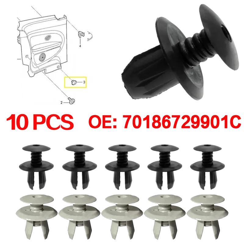 10 Uds sujetador de coche Clip de parachoques embellecedor Interior retenedor de empuje 701867299   Para VW T4 T5 TT Transporter Eurovan Clips de revestimiento gris/negro